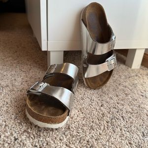 Birkenstock Arizona Metallic Silver Sandals